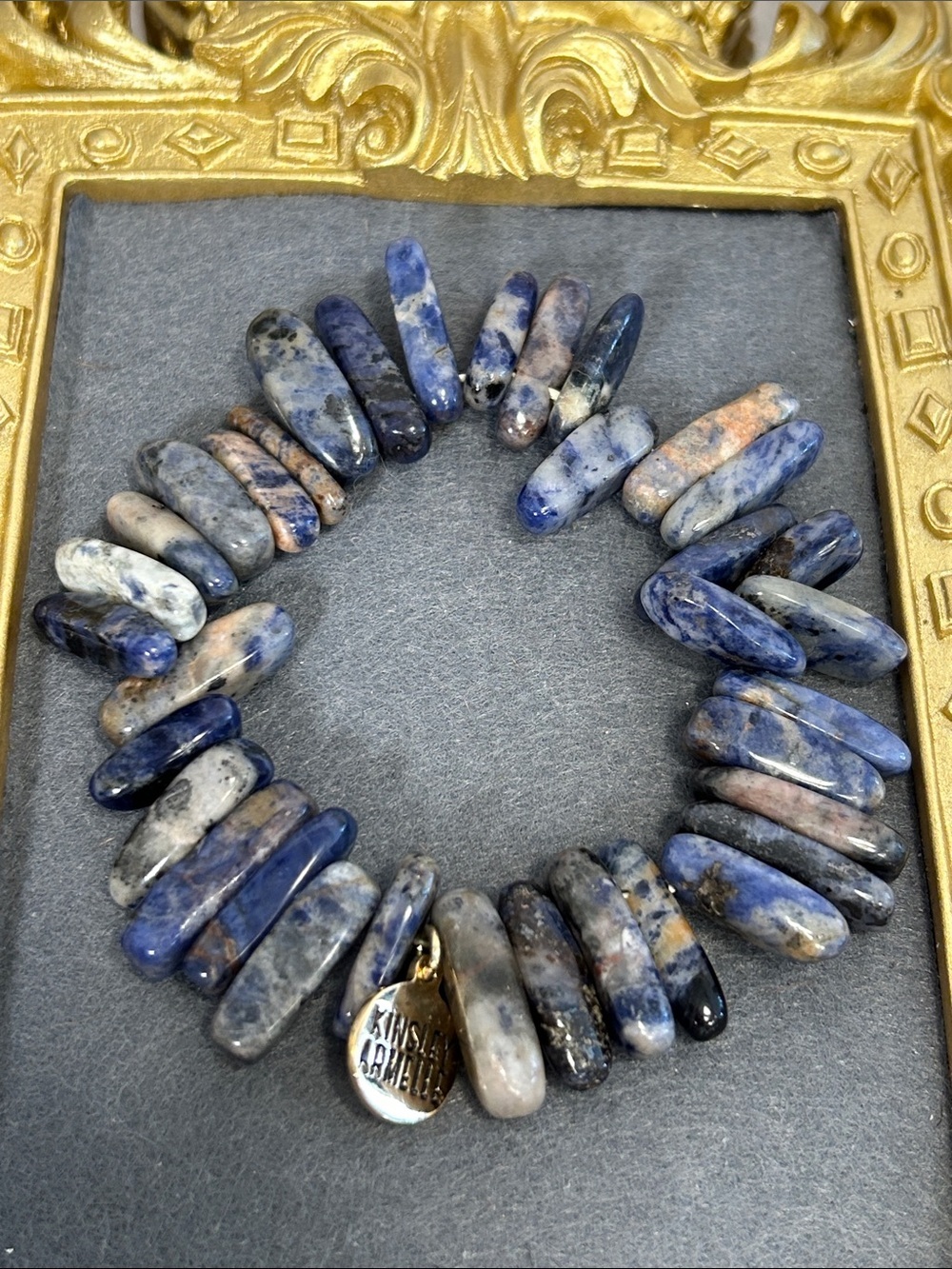 Kinsley Armelle Blue Sodalite Chip Stretch Bracelet with Gold Charm